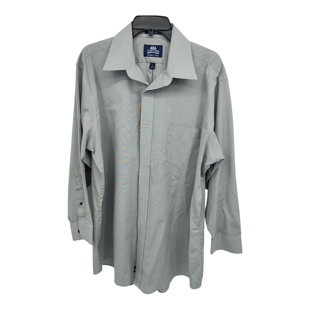 Stafford Shirt Mens Large Oxford 17 Gray Pin Point Long Sleeve Wrinkle Free